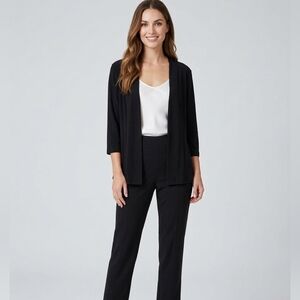 M 2 Pieces Black Women's Silky Knit Set Split Hem Pants Tailored Cardigan Artex